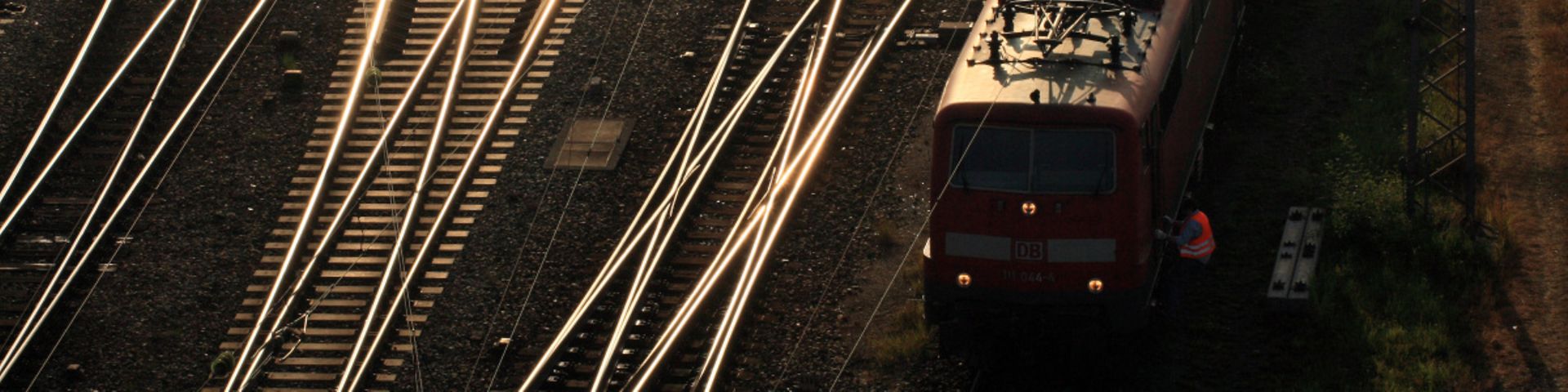 Track system of the Munich Main Station at dusk